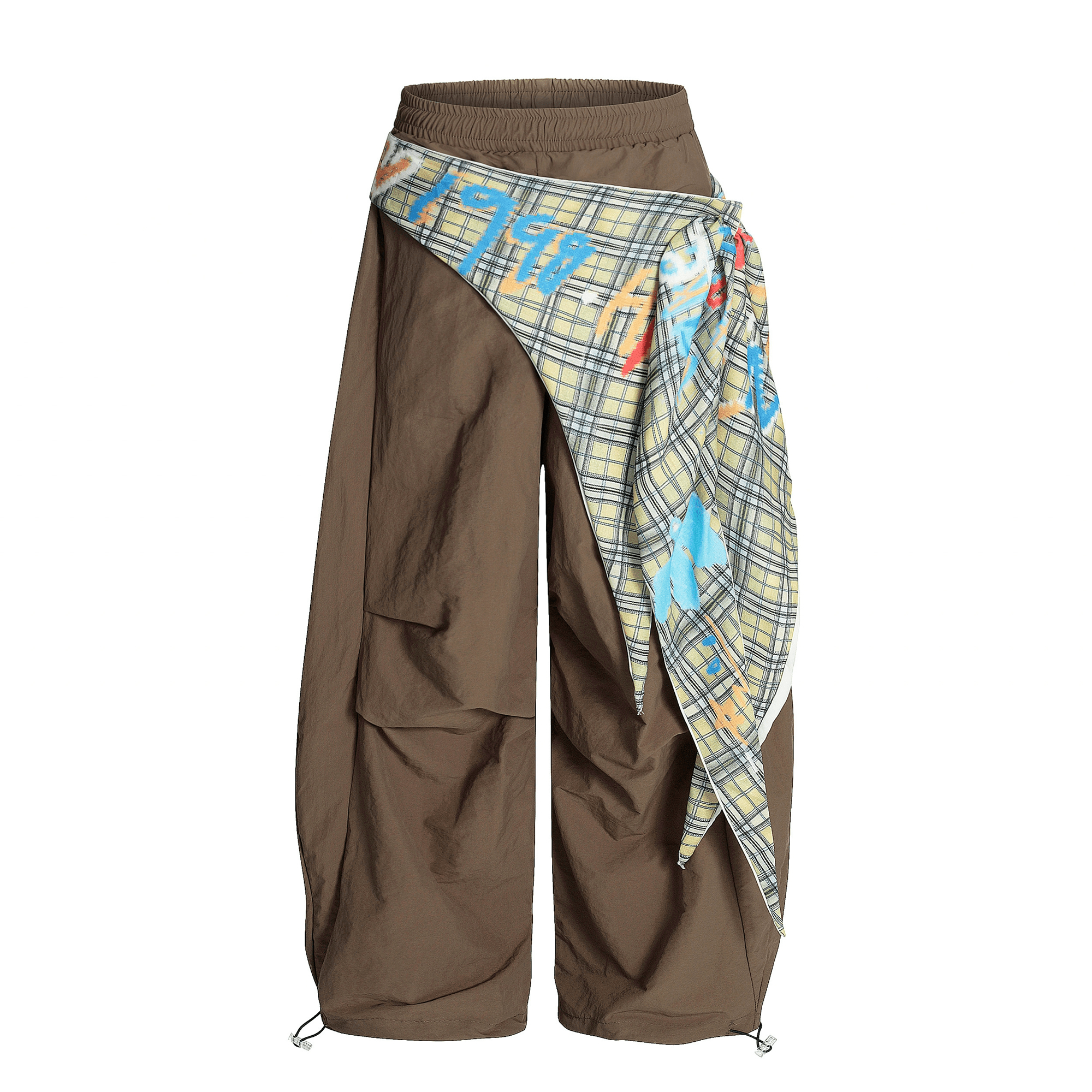 Retro Plaid Layered Paratrooper Pants with Detachable Skirt Panel - COPPING THREADS - CT Select