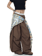 Retro Plaid Layered Paratrooper Pants with Detachable Skirt Panel - COPPING THREADS - CT Select