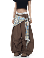Retro Plaid Layered Paratrooper Pants with Detachable Skirt Panel - COPPING THREADS - CT Select