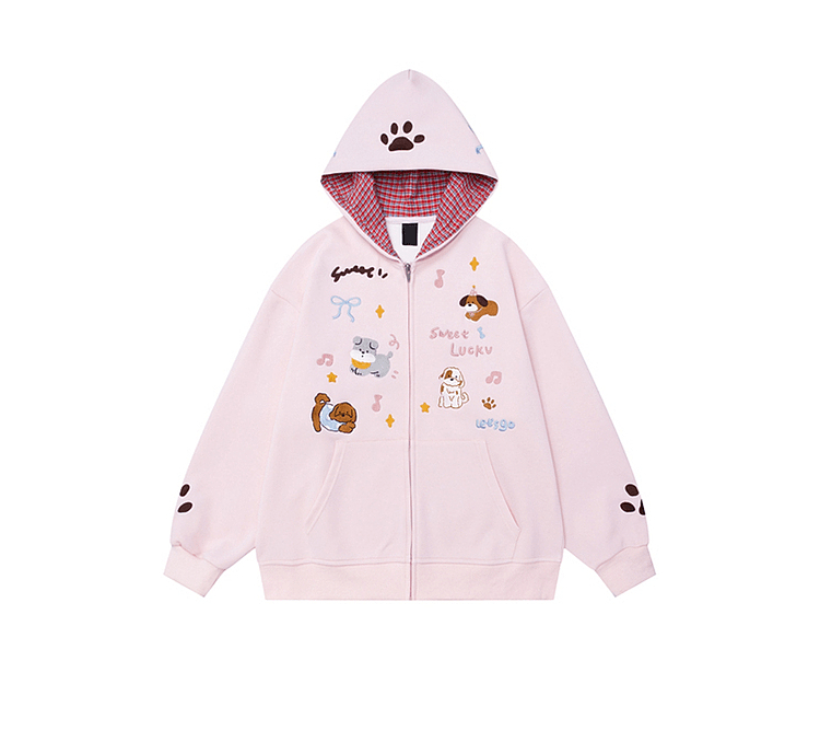 Retro Puppy Embroidered Zip Hoodie - COPPING THREADS - CT Coquette