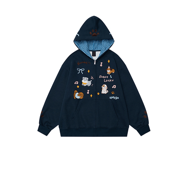 Retro Puppy Embroidered Zip Hoodie - COPPING THREADS - CT Coquette