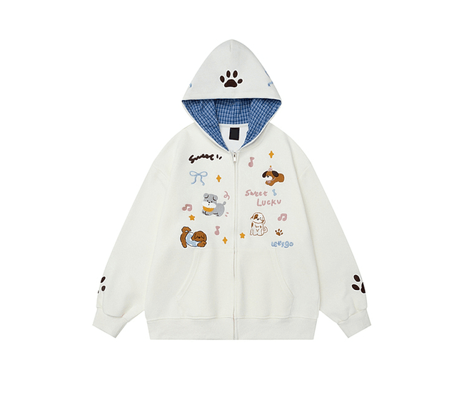 Retro Puppy Embroidered Zip Hoodie - COPPING THREADS - CT Coquette Hover Image