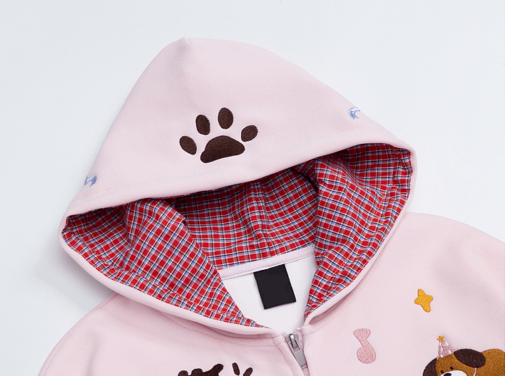 Retro Puppy Embroidered Zip Hoodie - COPPING THREADS - CT Coquette