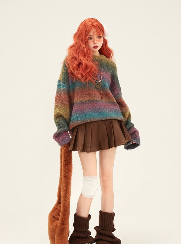 Retro Rainbow Gradient Crew Neck Sweater - COPPING THREADS - 11SH