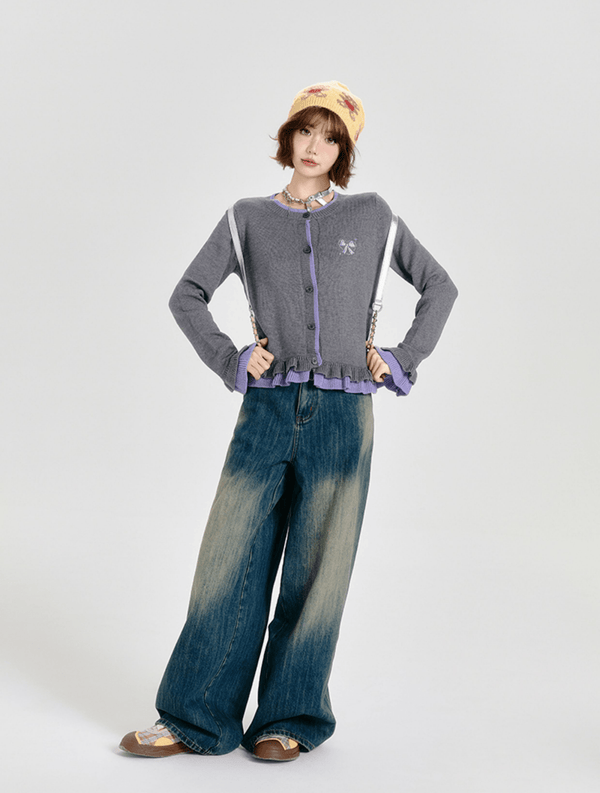Retro Ruffled Trim Knit Cardigan - COPPING THREADS - CT Select