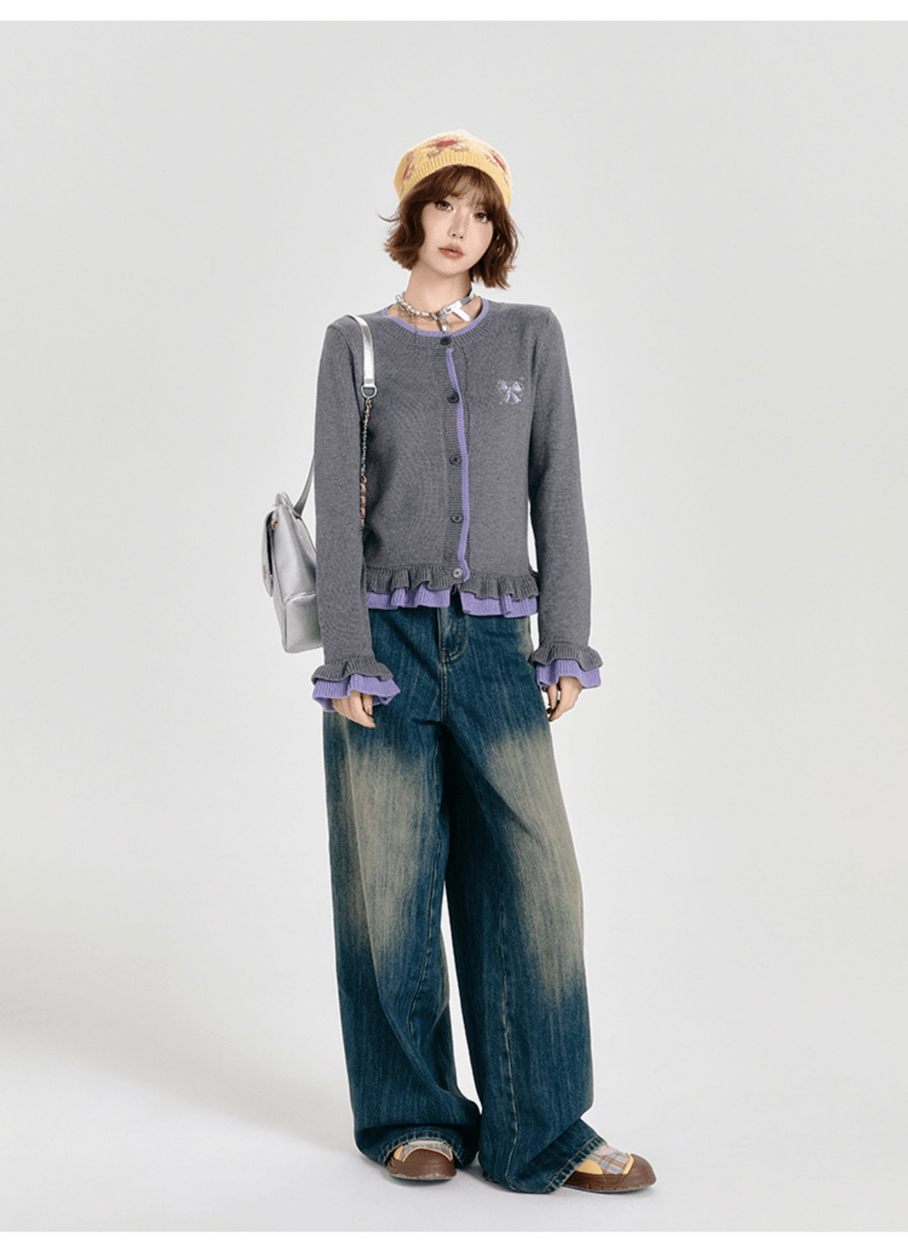 Retro Ruffled Trim Knit Cardigan - COPPING THREADS - CT Select