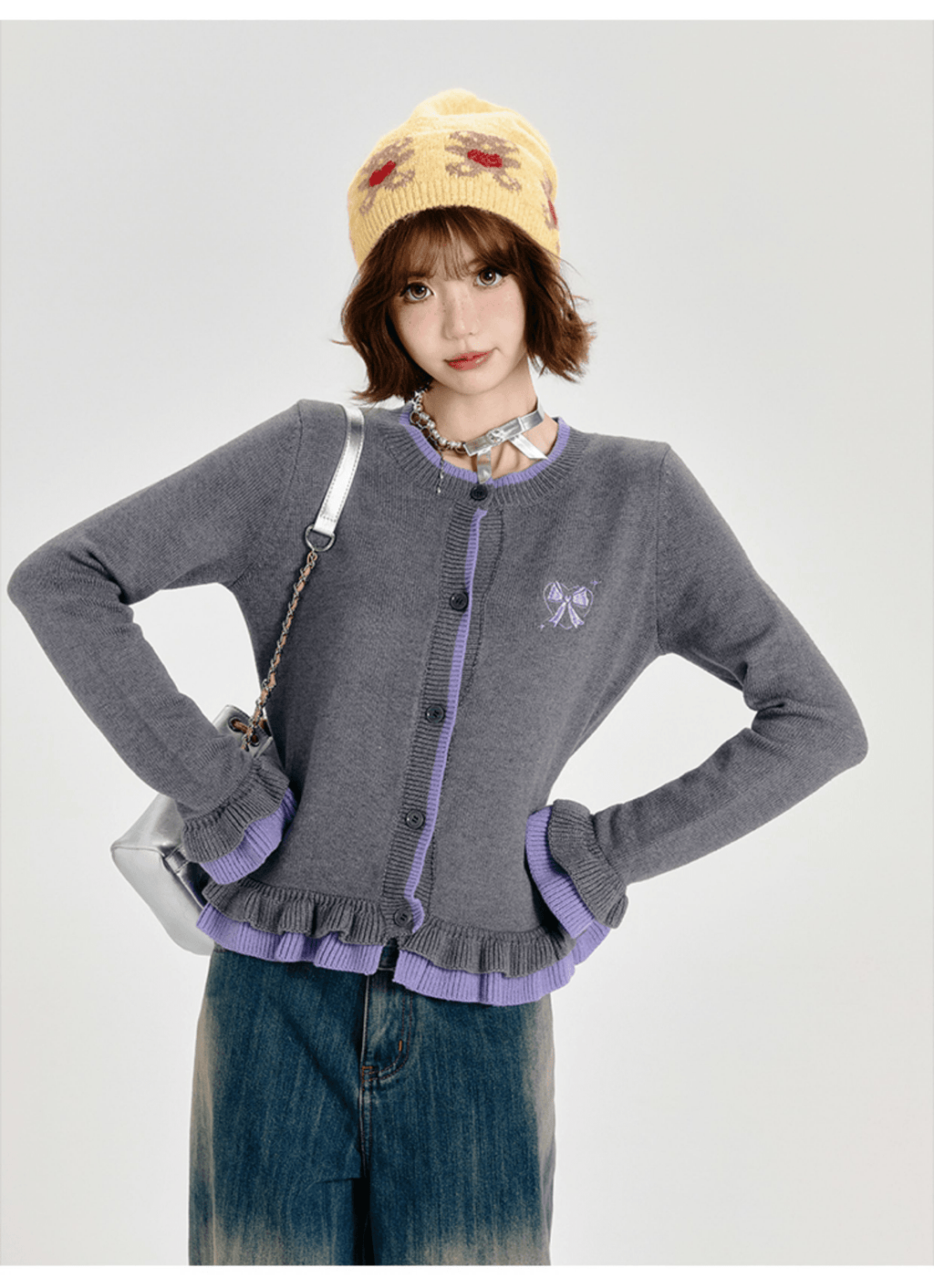 Retro Ruffled Trim Knit Cardigan - COPPING THREADS - CT Select