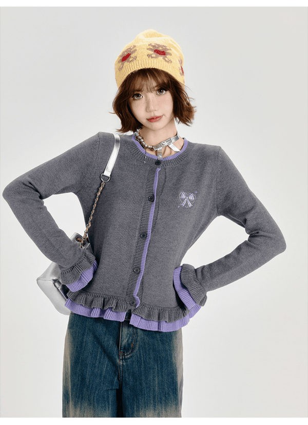 Retro Ruffled Trim Knit Cardigan - COPPING THREADS - CT Select