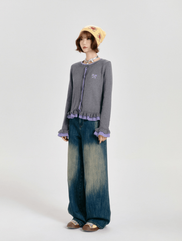 Retro Ruffled Trim Knit Cardigan - COPPING THREADS - CT Select