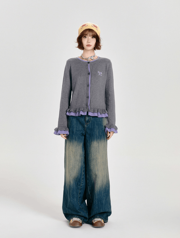 Retro Ruffled Trim Knit Cardigan - COPPING THREADS - CT Select