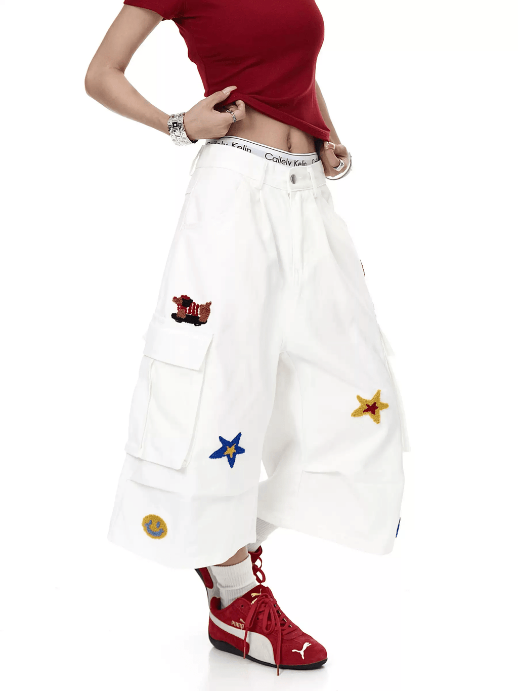 Retro Star Embroidered Multi - Pocket Cargo Shorts - COPPING THREADS - CT Select