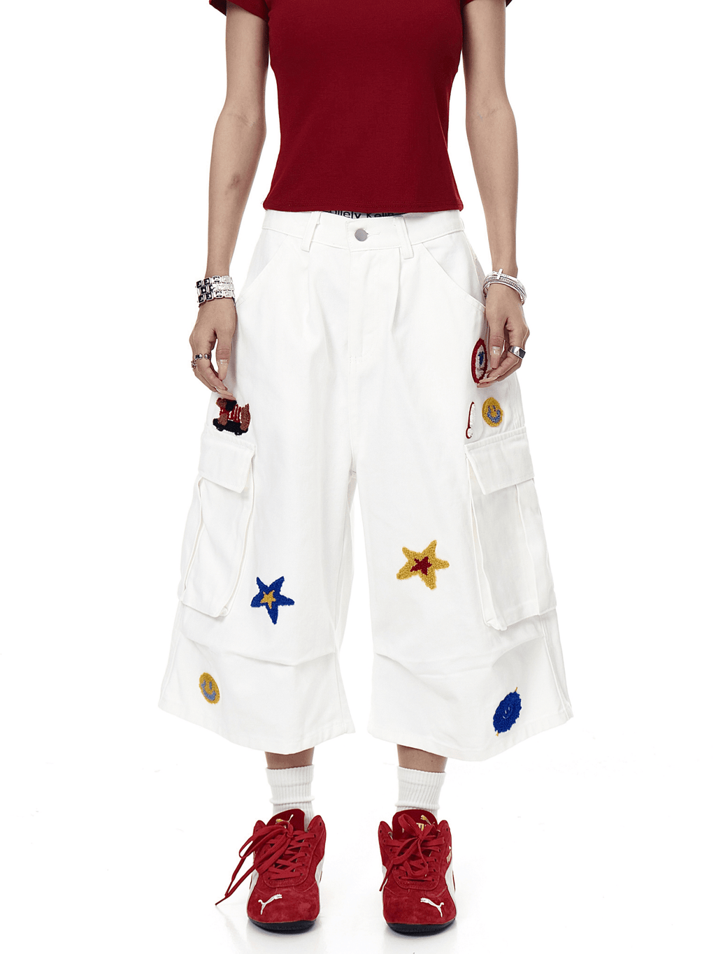 Retro Star Embroidered Multi - Pocket Cargo Shorts - COPPING THREADS - CT Select