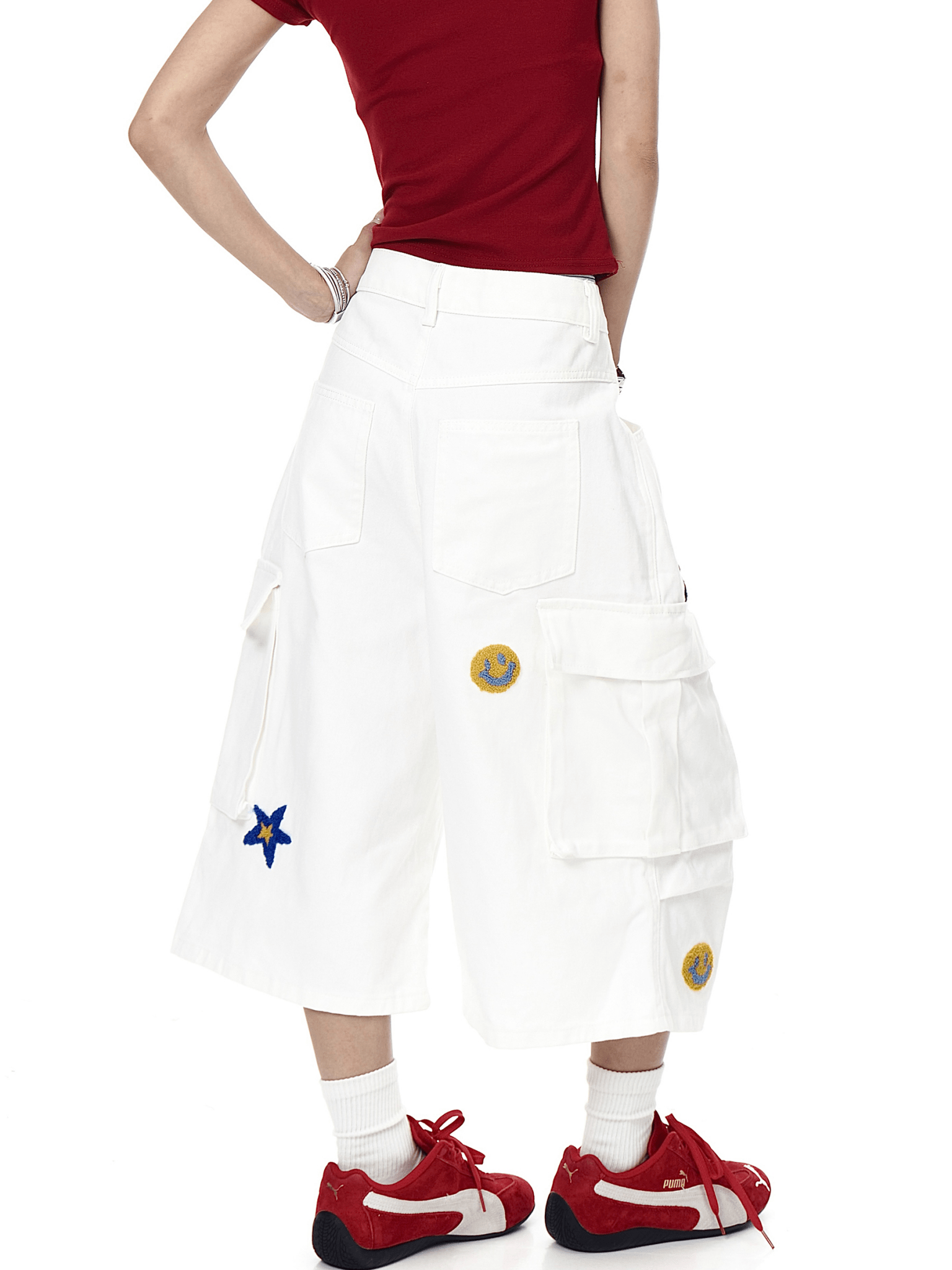 Retro Star Embroidered Multi - Pocket Cargo Shorts - COPPING THREADS - CT Select