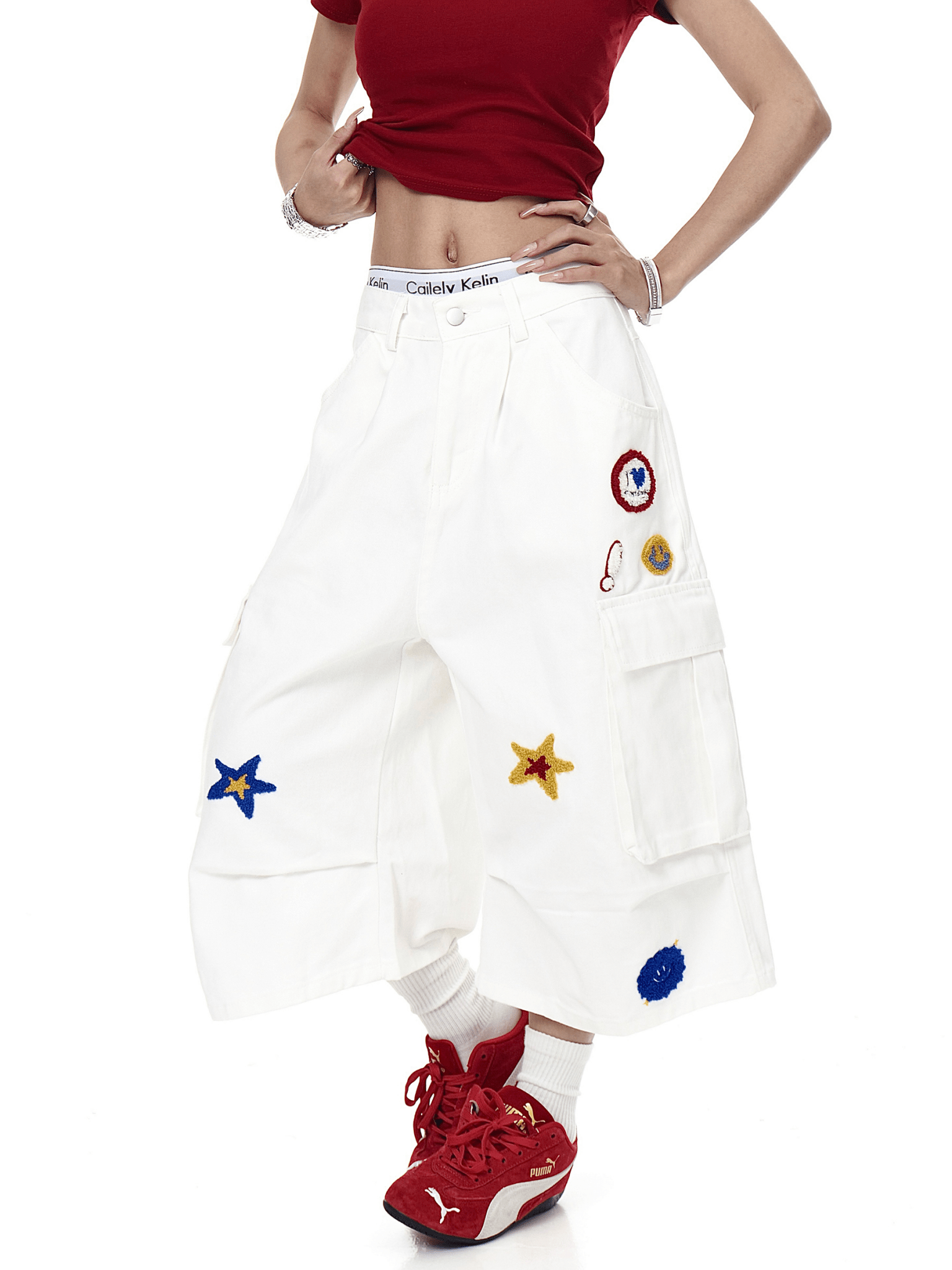 Retro Star Embroidered Multi - Pocket Cargo Shorts - COPPING THREADS - CT Select