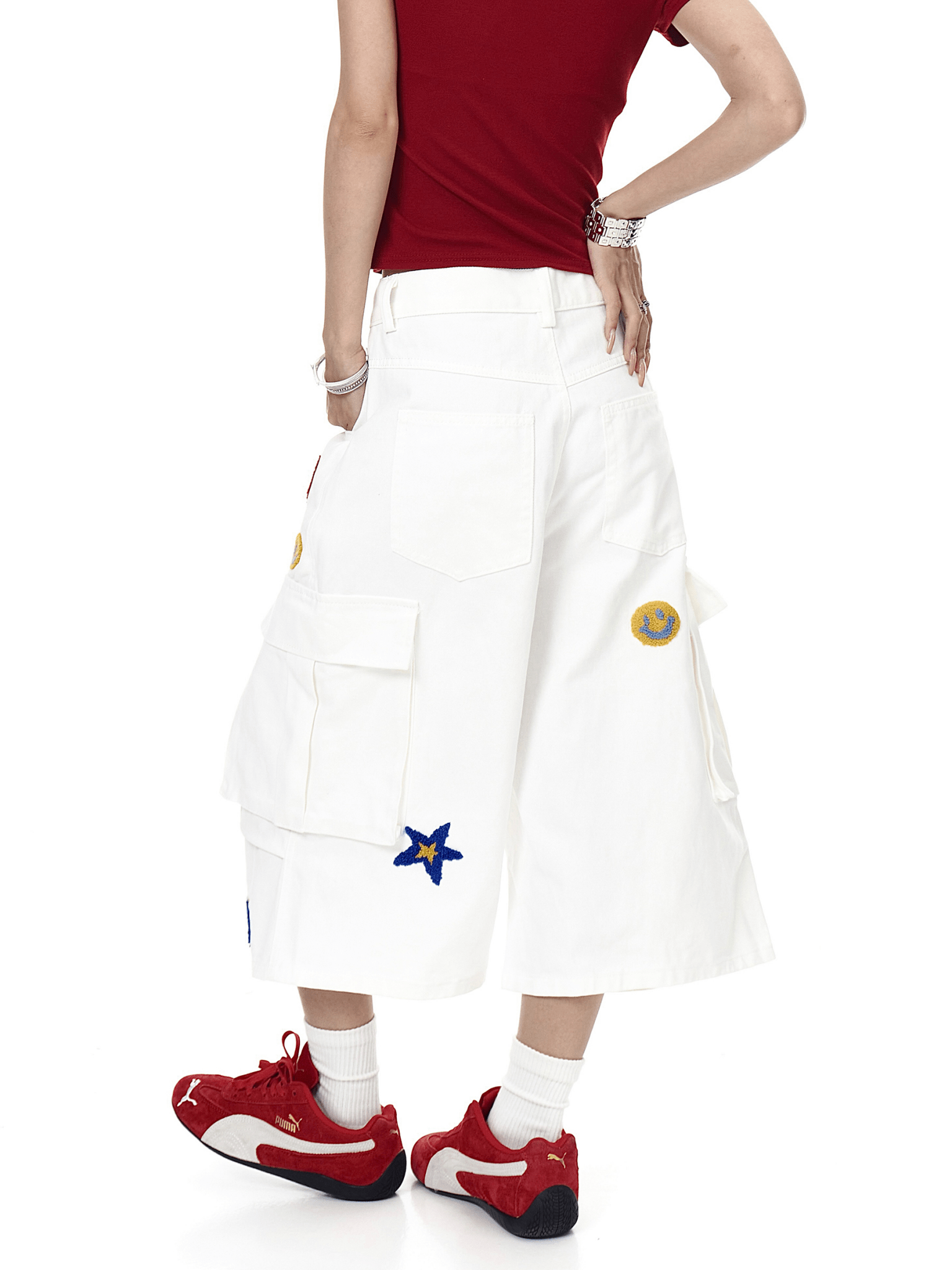 Retro Star Embroidered Multi - Pocket Cargo Shorts - COPPING THREADS - CT Select