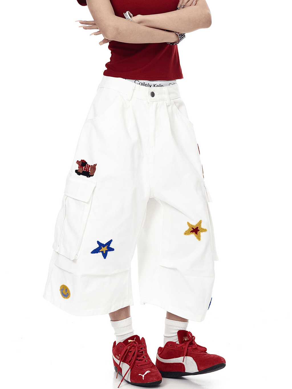 Retro Star Embroidered Multi - Pocket Cargo Shorts - COPPING THREADS - CT Select