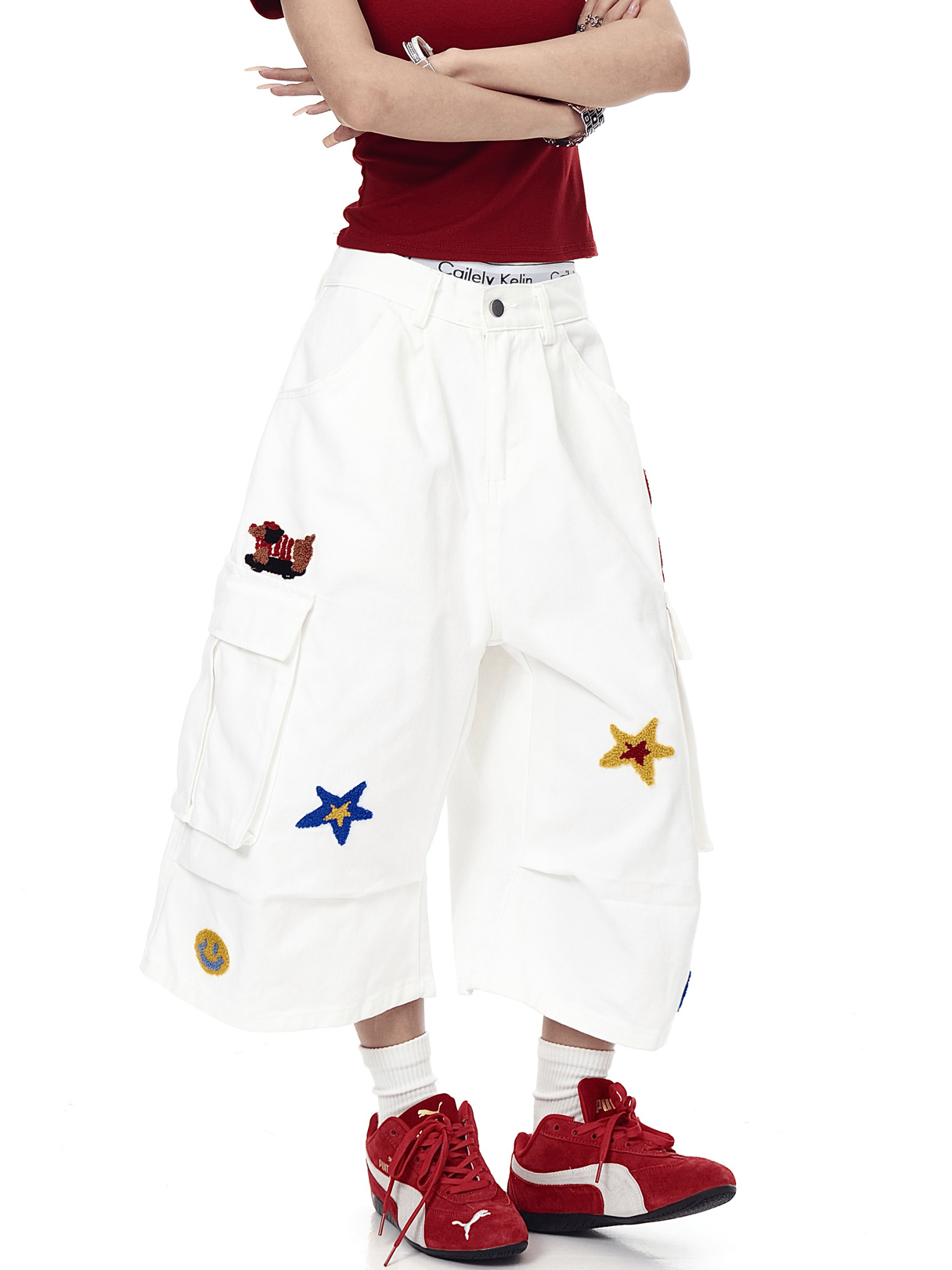 Retro Star Embroidered Multi - Pocket Cargo Shorts - COPPING THREADS - CT Select