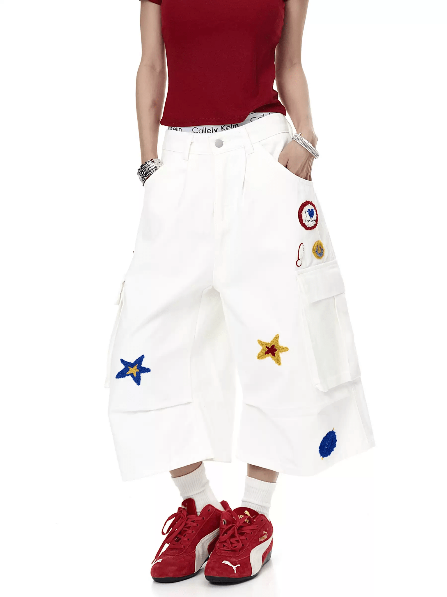 Retro Star Embroidered Multi - Pocket Cargo Shorts - COPPING THREADS - CT Select