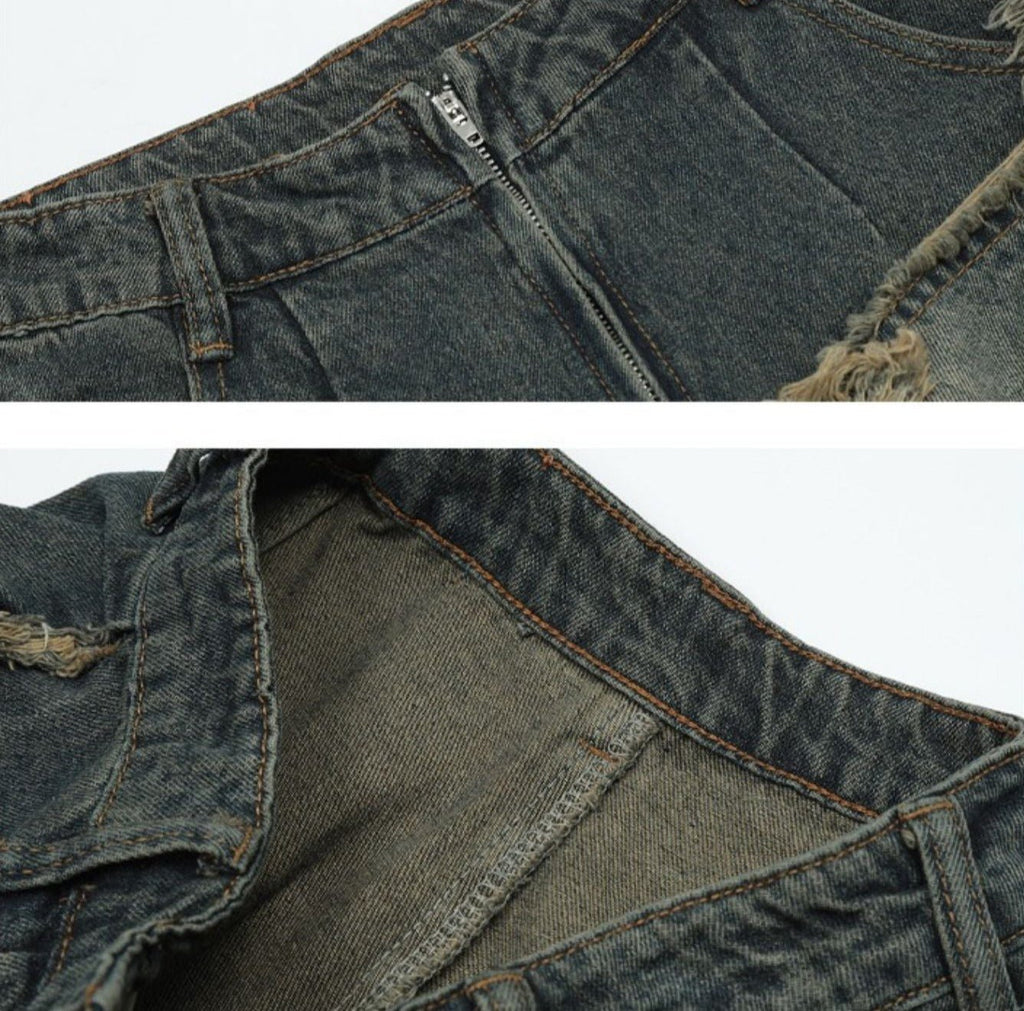 Retro Star Patch Embroidery Distressed Denim - COPPING THREADS - RAYOHOPP