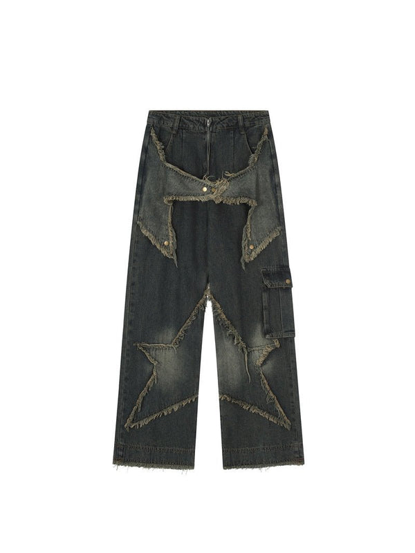 Retro Star Patch Embroidery Distressed Denim - COPPING THREADS - RAYOHOPP