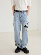 Retro Star Pattern Leather Patch Denim - COPPING THREADS - Harsh and Cruel