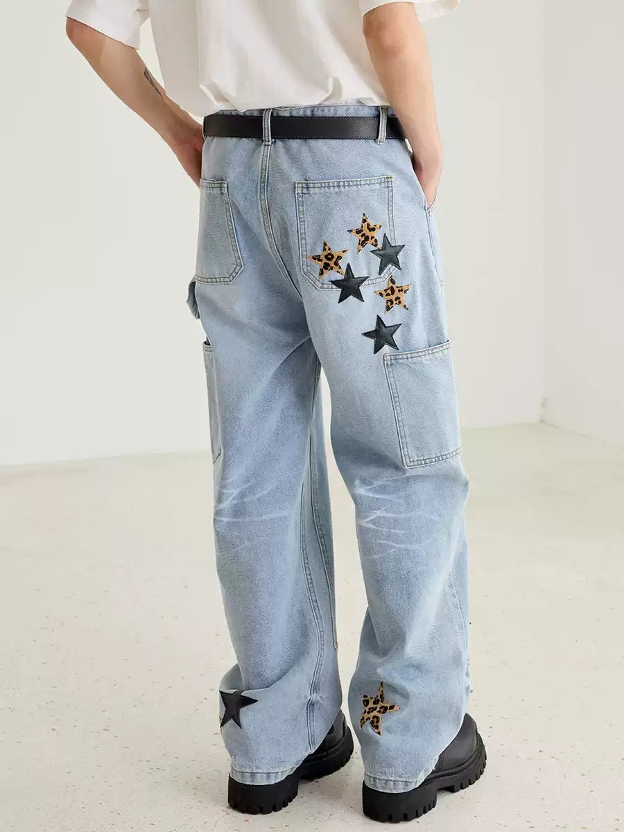 Retro Star Pattern Leather Patch Denim - COPPING THREADS - Harsh and Cruel