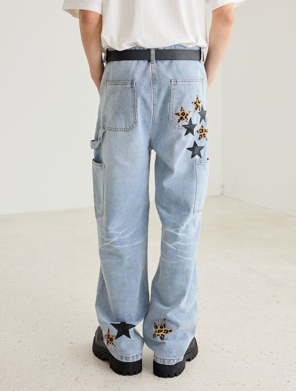 Retro Star Pattern Leather Patch Denim - COPPING THREADS - Harsh and Cruel