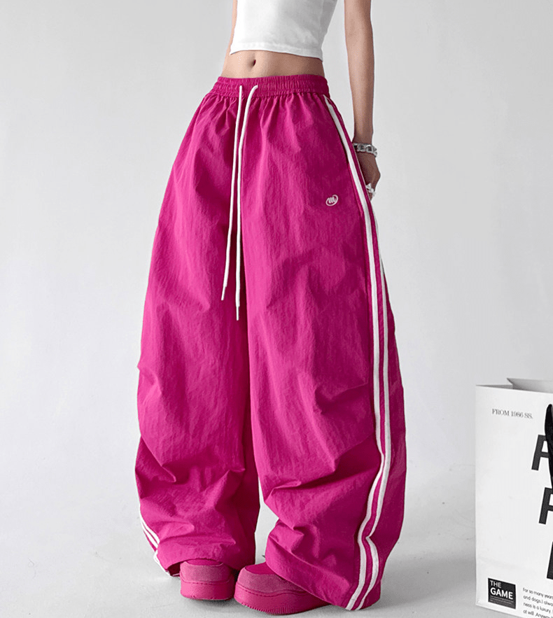 Retro Stripe Panel Wide-Leg Drawstring Pants – CT6618 Secondary image