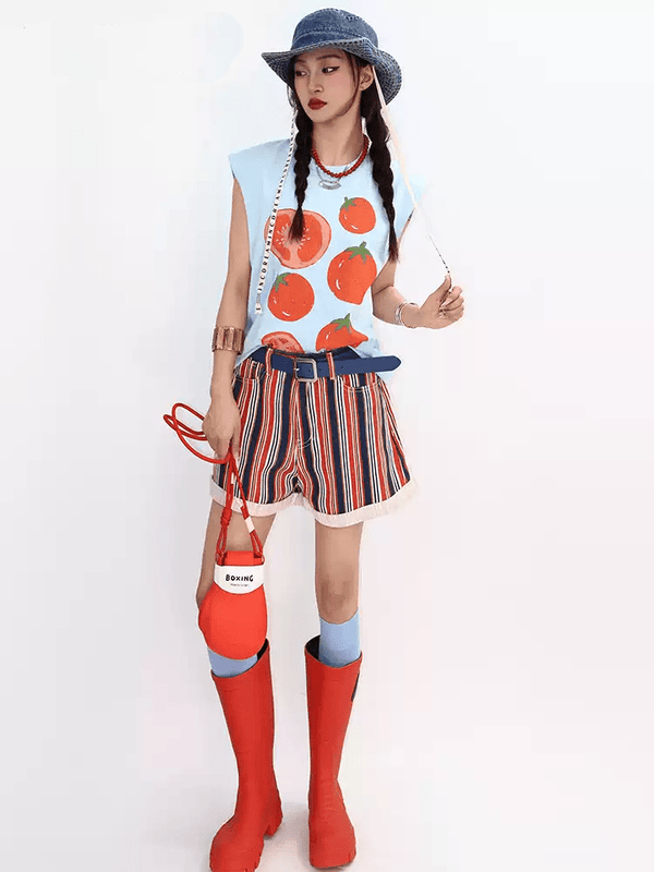 Retro Striped Cuffed Shorts - COPPING THREADS - Yokuku
