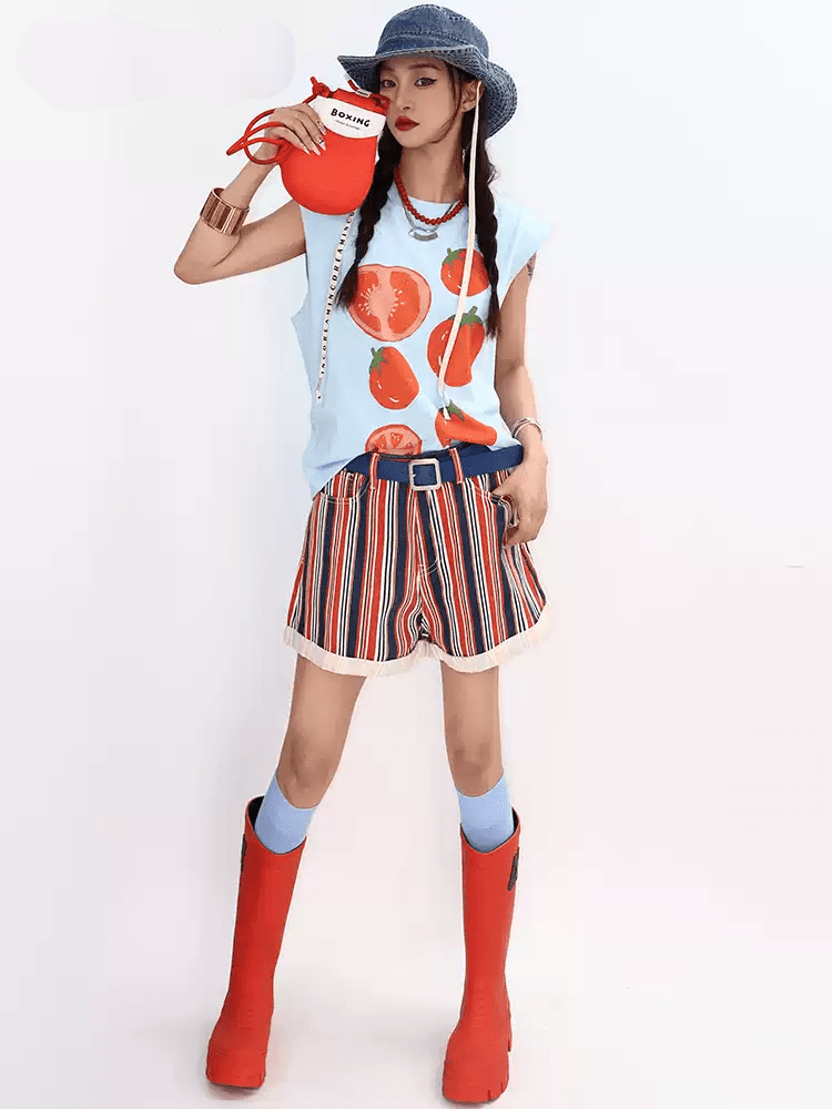 Retro Striped Cuffed Shorts - COPPING THREADS - Yokuku