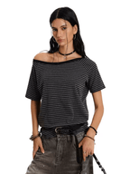Retro Striped Off - Shoulder Tee - COPPING THREADS - 0123Start