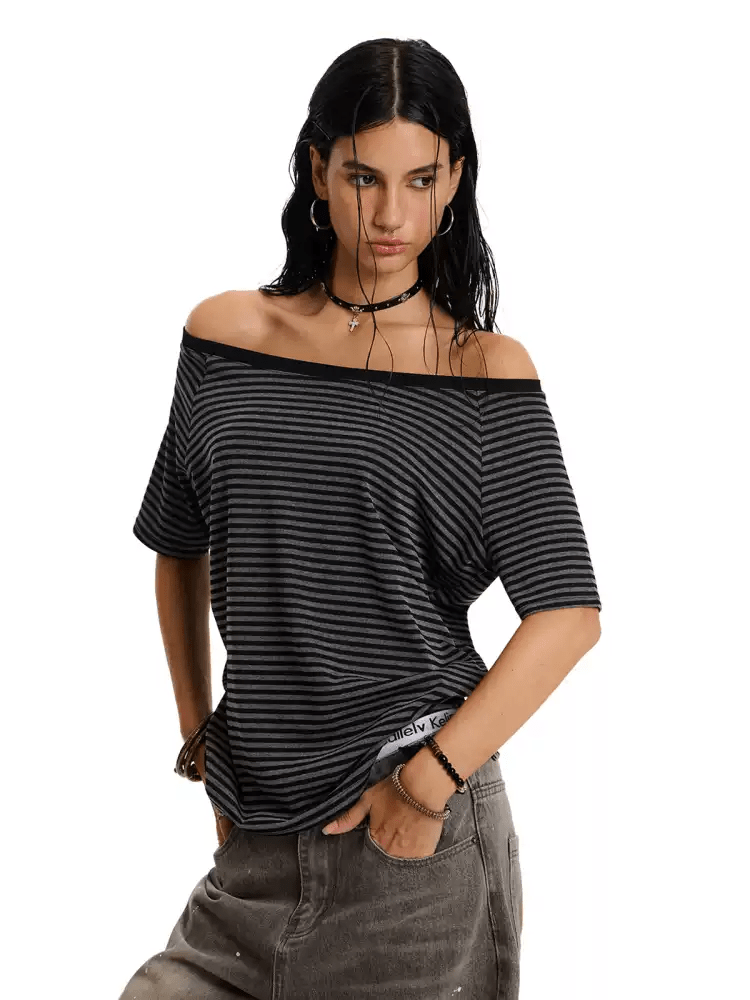 Retro Striped Off - Shoulder Tee - COPPING THREADS - 0123Start