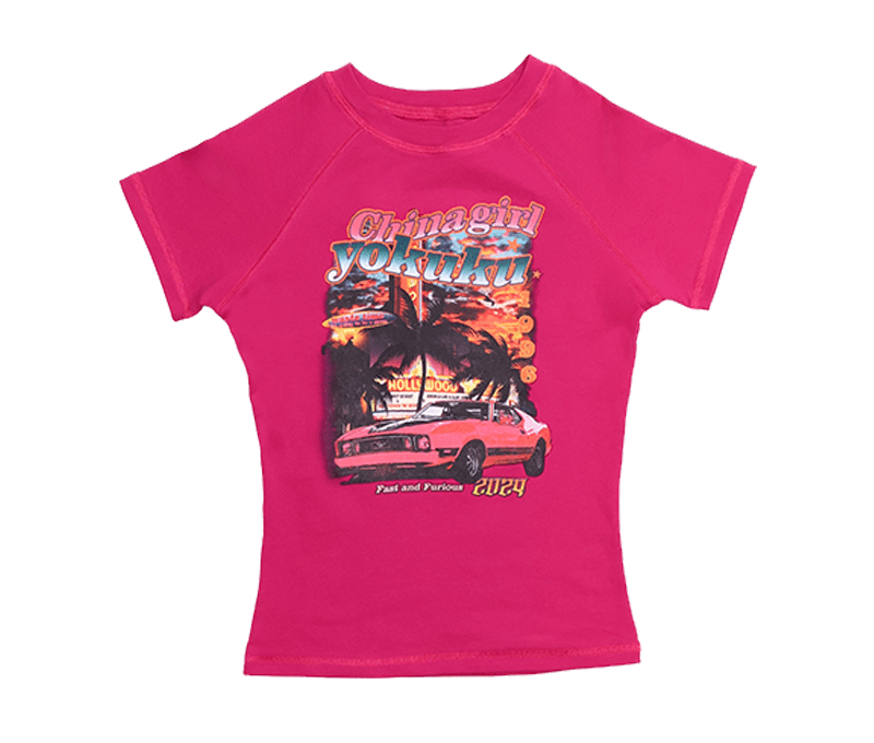 Retro Sunset Car Print Fitted Tee - COPPING THREADS - Yokuku