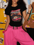 Retro Sunset Car Print Fitted Tee - COPPING THREADS - Yokuku