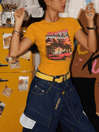 Retro Sunset Car Print Fitted Tee - COPPING THREADS - Yokuku