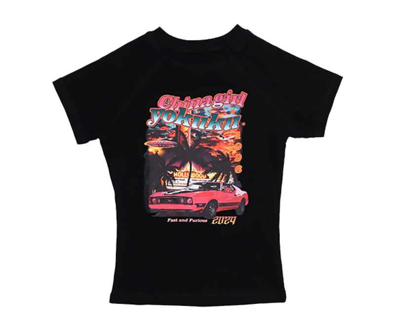 Retro Sunset Car Print Fitted Tee - COPPING THREADS - Yokuku
