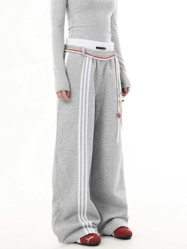 Retro Three - Stripe Drawstring Wide - Leg Sweatpants - COPPING THREADS - CT Select