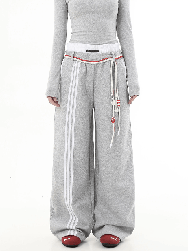 Retro Three - Stripe Drawstring Wide - Leg Sweatpants - COPPING THREADS - CT Select Hover Image