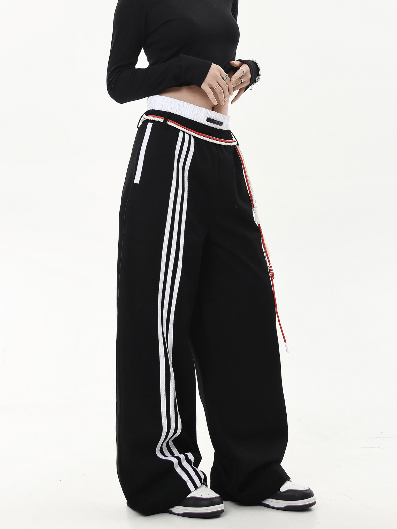 Retro Three - Stripe Drawstring Wide - Leg Sweatpants - COPPING THREADS - CT Select