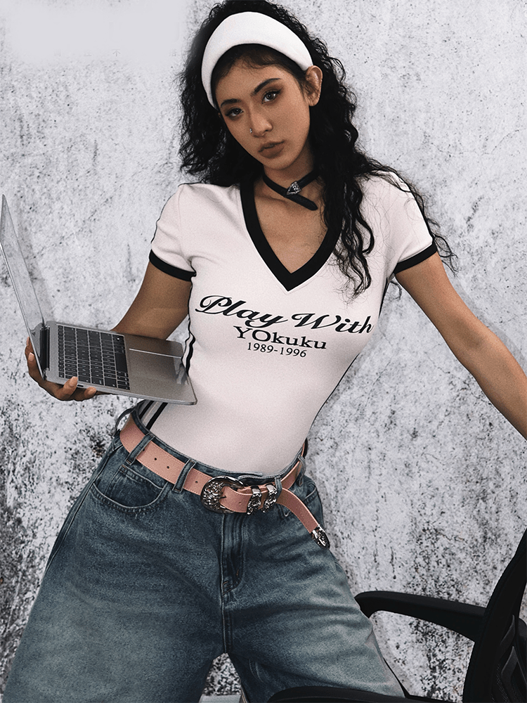 Retro V - Neck Letter Tee - COPPING THREADS - Yokuku