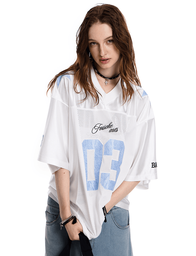Retro Varsity Oversized Mesh Jersey Tee Main Image