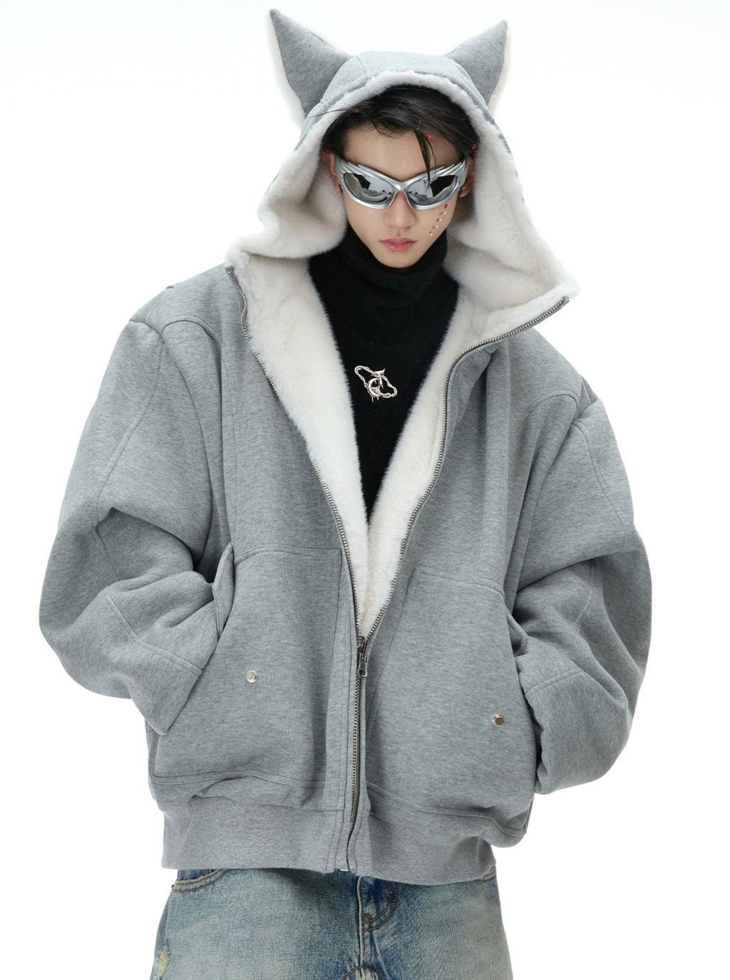 Reversible Fox Ear Fleece Hoodie Jacket - COPPING THREADS - ArguE CulturE