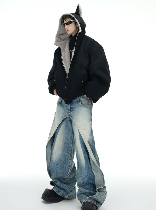 Reversible Fox Ear Fleece Hoodie Jacket Main Image