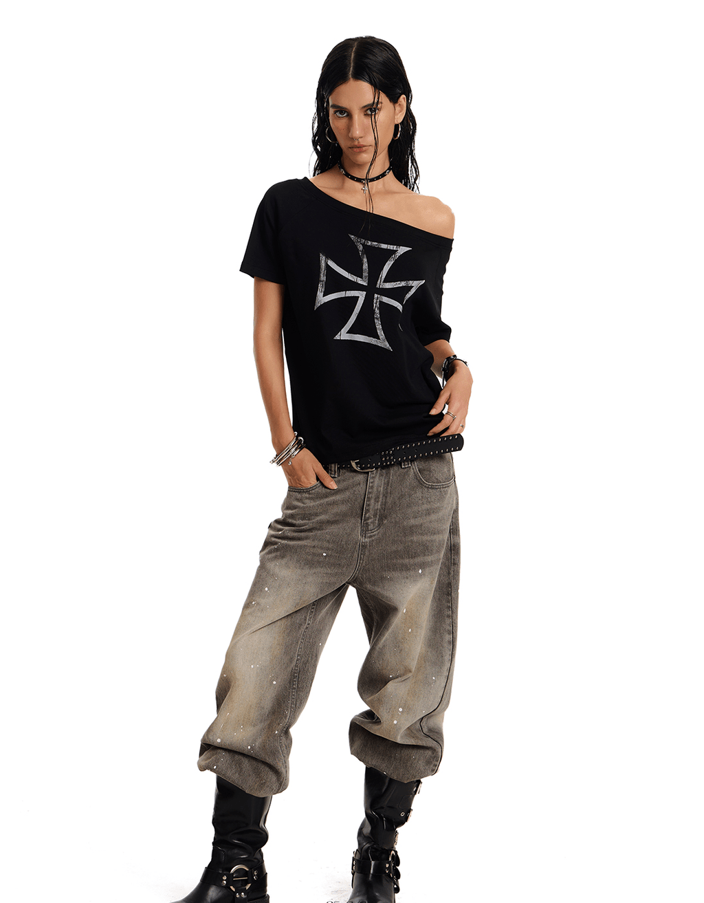 Reversible Gothic Cross Off - Shoulder Tee - COPPING THREADS - 0123Start