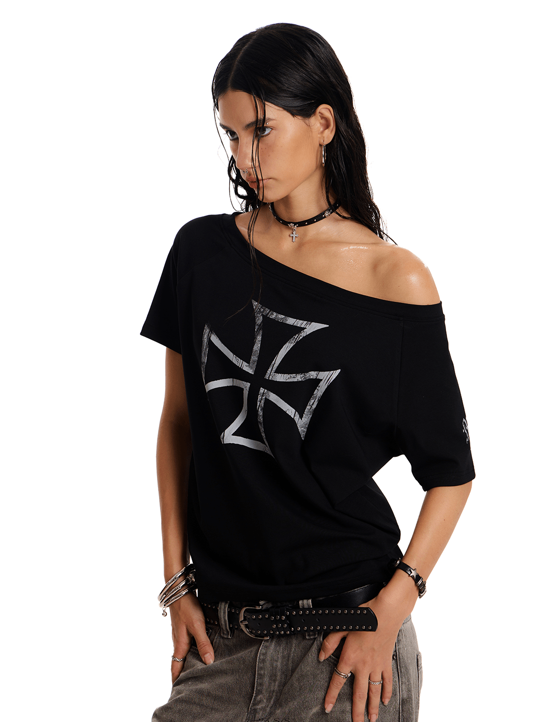 Spitzen-T-Shirt mit V-Ausschnitt Zweitbild