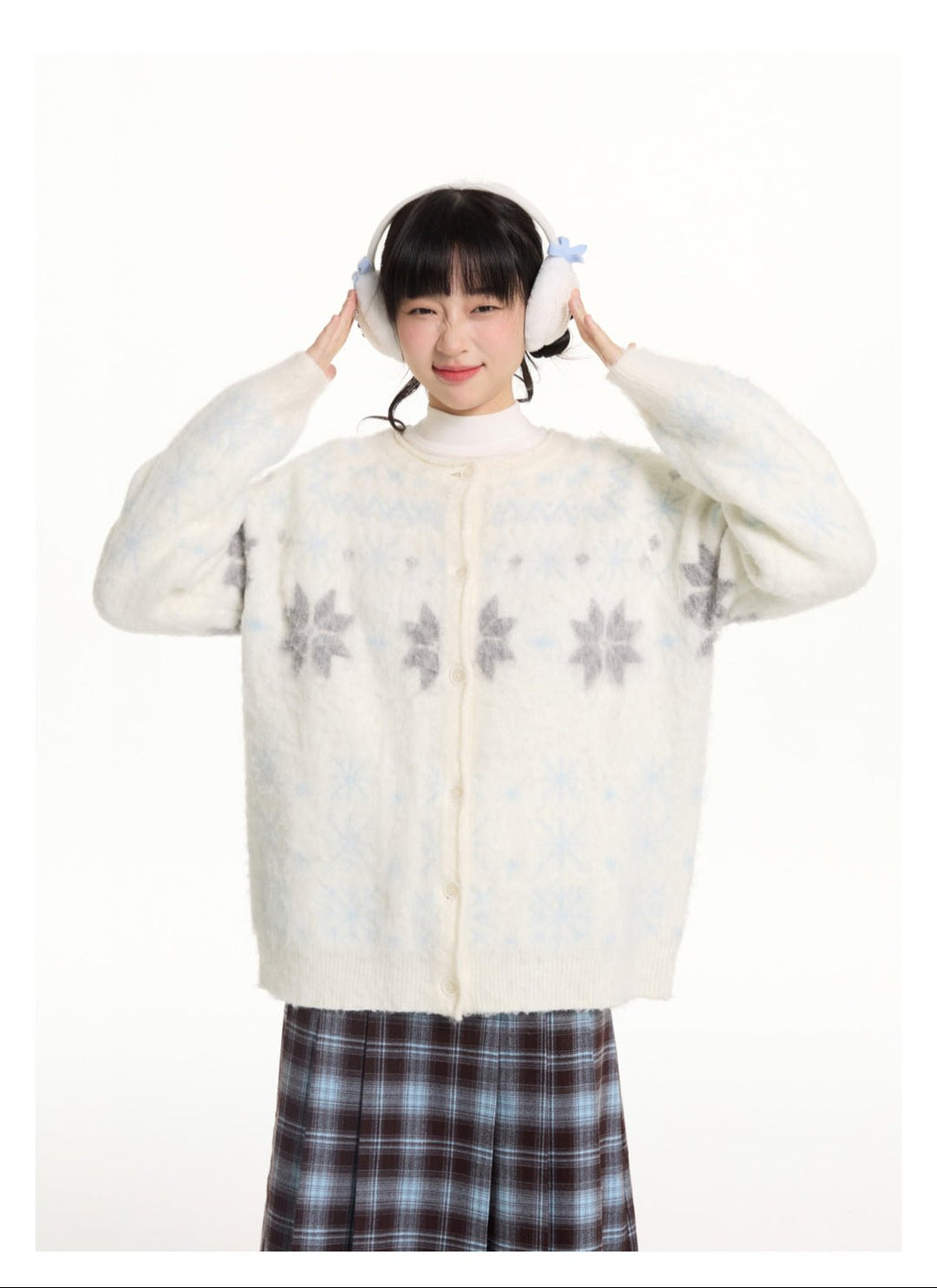 Reversible Snowflake Mohair Knit Cardigan - COPPING THREADS - CHICISLAND