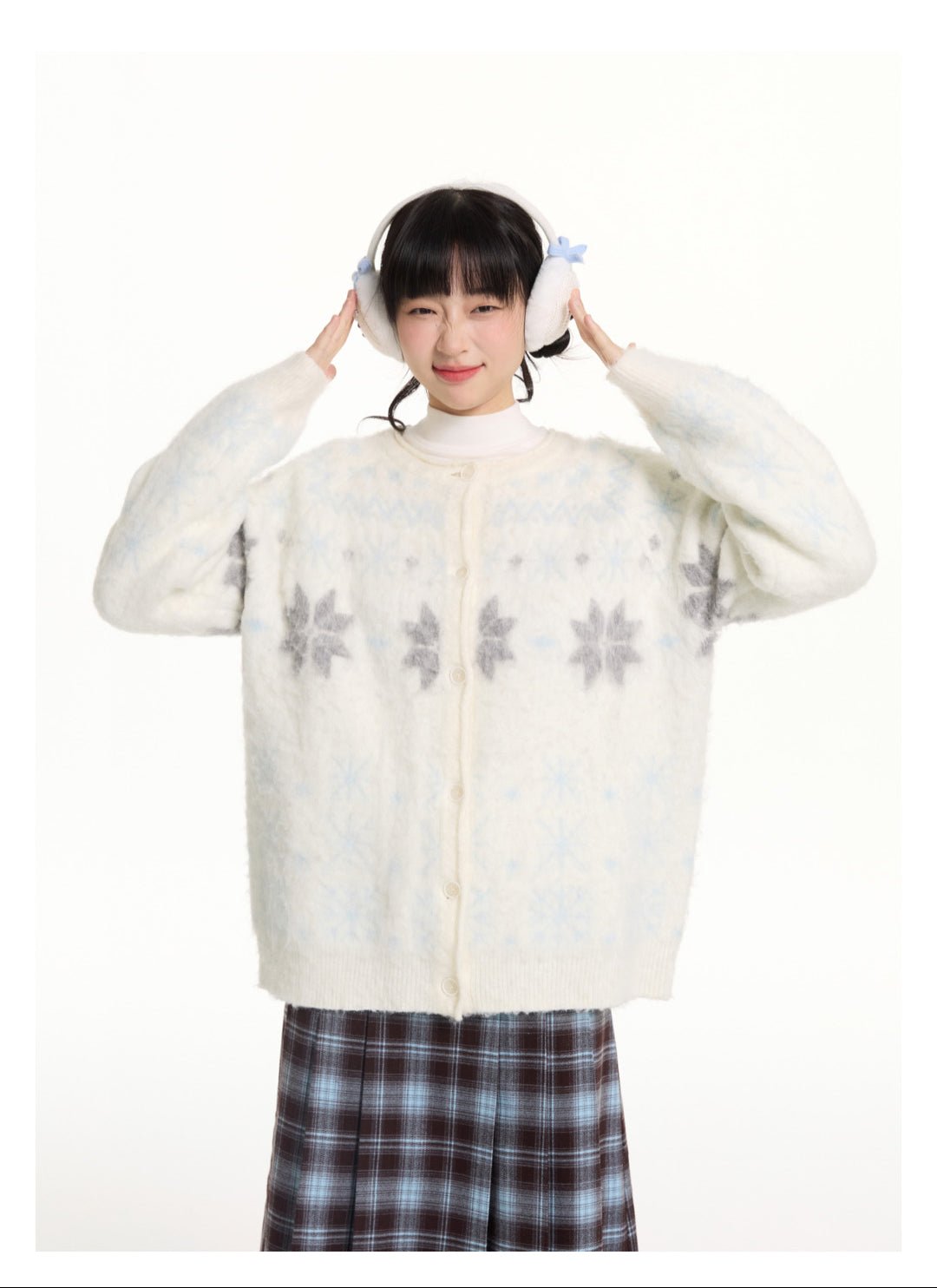 Reversible Snowflake Mohair Knit Cardigan - COPPING THREADS - CHICISLAND