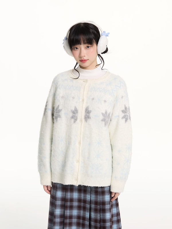 Reversible Snowflake Mohair Knit Cardigan - COPPING THREADS - CHICISLAND