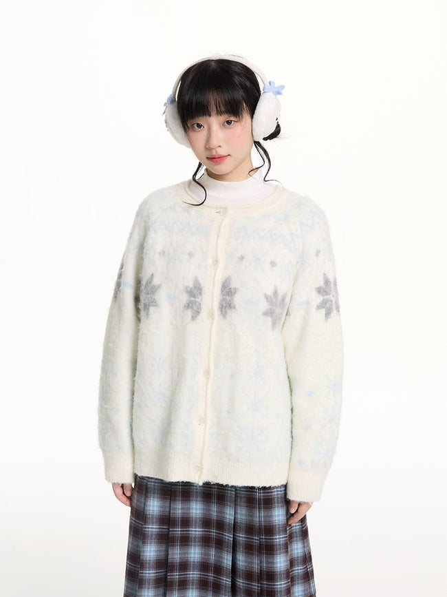 Reversible Snowflake Mohair Knit Cardigan - COPPING THREADS - CHICISLAND Hover Image