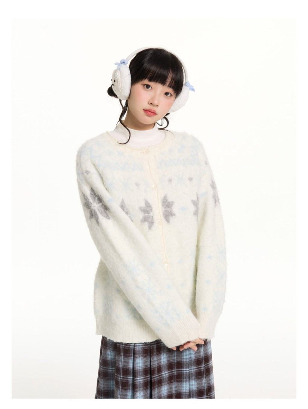 Reversible Snowflake Mohair Knit Cardigan - COPPING THREADS - CHICISLAND